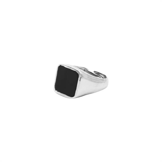 ANELLO SIGILLO QUADRATO ONICE NERO IN ARGENTO 925°/°°