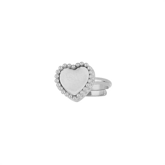 ANELLO CUORE SPECCHIO PALLINATO IN ARGENTO 925°/°°