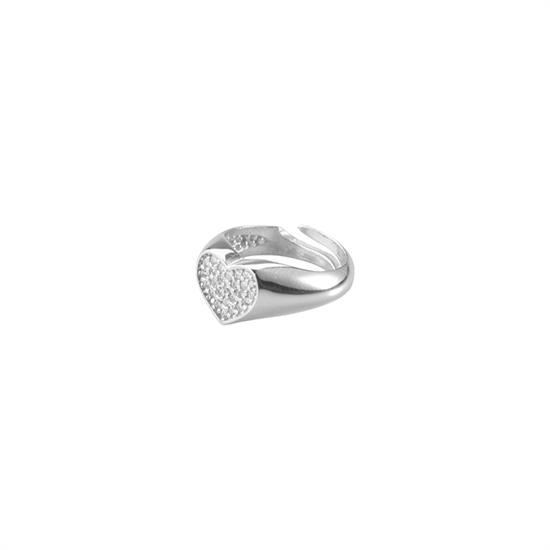 ANELLO SIGILLO CUORE MINI ZIRCONI WHITE IN ARGENTO 925°/°°