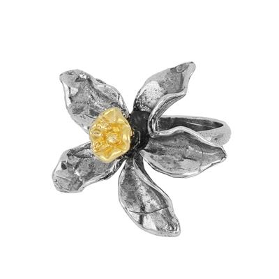 ANELLO FIORE SILENE BRUNITO IN ARGENTO 925°/°°