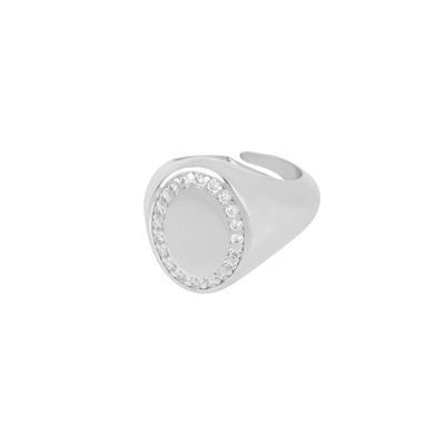 ANELLO SIGILLO OVALE IN ARGENTO 925°/°° E ZIRCONI