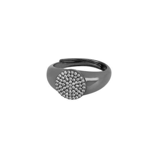 ANELLO SIGILLO MINI TONDO PAVE' WHITE REG BASE BLACK ARGENTO 925°/°°