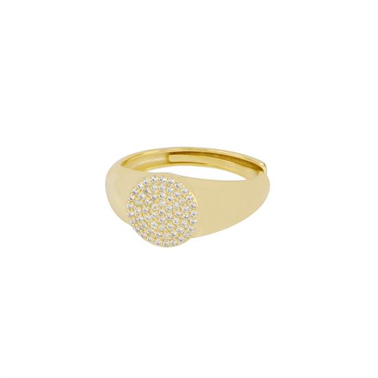 ANELLO SIGILLO MINI TONDO PAVE' WHITE REG BASE GOLD ARGENTO 925°/°°