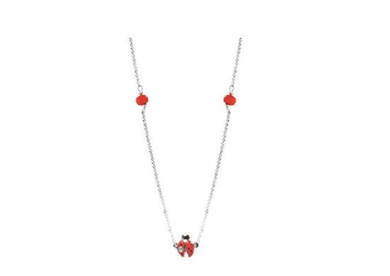 COLLANA COCCINELLA E ZIRCONE BIMBA IN ARGENTO 925°/°°