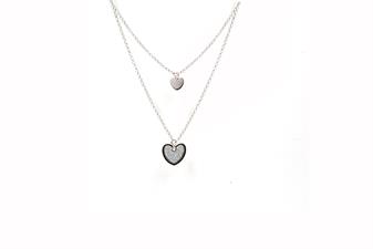 COLLANA DOPPIA CATENA CUORE GLITTER IN ARGENTO 925°/°°