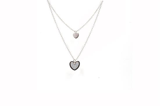 COLLANA DOPPIA CATENA CUORE GLITTER IN ARGENTO 925°/°°