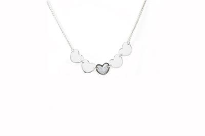 COLLANA 5 CUORI GLITTER IN ARGENTO 925°/°°