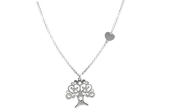 COLLANA ALBERO DELLA VITA FUSTO CUORI IN ARGENTO 925°/°°