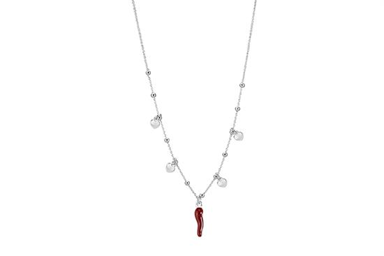 COLLANA CUORI PENDENTI ARGENTO 925°/°° E CORNO SMALTO