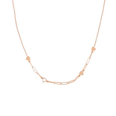 COLLANA ROLLO E MAGLIA OVALE CON CUORI E ZIRCONE IN ARGENTO 925°/°°