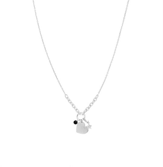 COLLANA TONDINO CUORE LASTRA MINI ZIRCONATO ZK BLACK ARGENTO 925°/°°