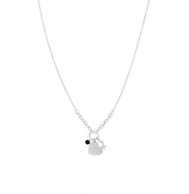 COLLANA TONDINO CUORE LASTRA MINI ZIRCONATO ZK BLACK ARGENTO 925°/°°