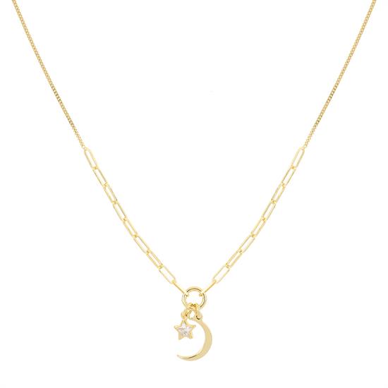 COLLANA MAGLIA OVALE CON STELLA E LUNA ARGENTO 925°/°°