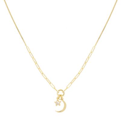 COLLANA MAGLIA OVALE CON STELLA E LUNA ARGENTO 925°/°°