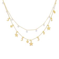 COLLANA DOPPIO FILO DORATO SOGGETTI LASTRA ARGENTO 925°/°° ZIRCONI