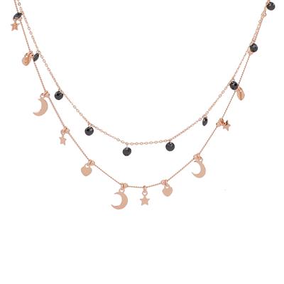 COLLANA DOPPIO FILO ROSE' SOGGETTI LASTRA ARGENTO 925°/°° ZIRCONI