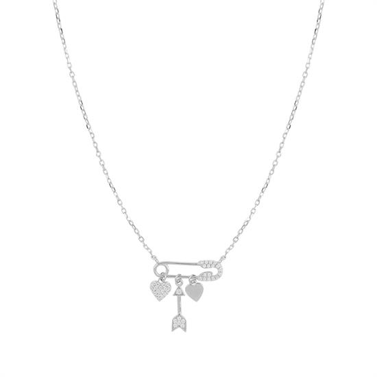 COLLANA SPILLA CON PENDENTE FRECCIA CUORE ZIRCONATI ARGENTO 925°/°°