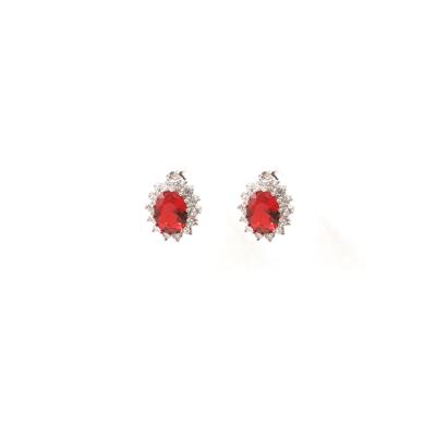 ORECCHINO ZIRCONE ROSSO OVALE 6X8MM IN ARGENTO 925°/°°