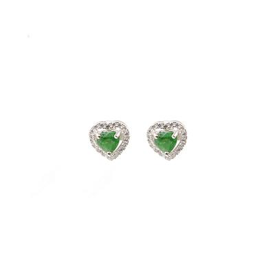 ORECCHINO ZIRCONE VERDE CUORE IN ARGENTO 925°/°°