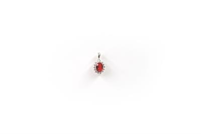 PENDENTE ZIRCONE ROSSO OVALE 6X8MM IN ARGENTO 925°/°°