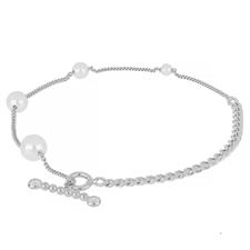 BRACCIALE DOPPIA GROUMETTA SHELL  BARRETTA T ZIRCONI ARGENTO 925°/°°