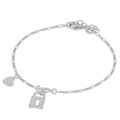 BRACCIALE 3+1 LUCCHETTO E CUORE IN ARGENTO 925°/°°