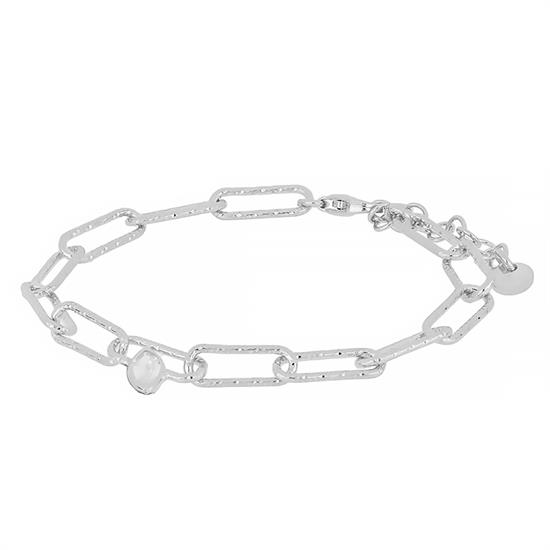 BRACCIALE MAGLIE OVALI DIAMANTATE E GOCCIA IN ARGENTO 925°/°°