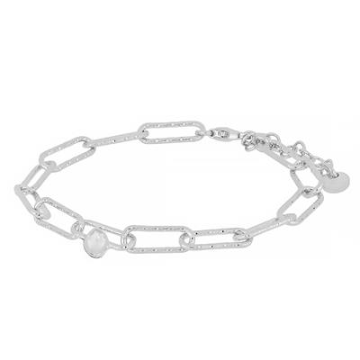 BRACCIALE MAGLIE OVALI DIAMANTATE E GOCCIA IN ARGENTO 925°/°°