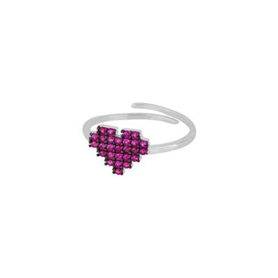 ANELLO CUORE RODIO ARGENTO 925°/°° E ZIRCONI FUCSIA