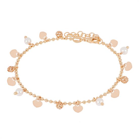 BRACCIALE PALLINI CON CUORI E PERLINE PENDENTI ARGENTO 925°/°°