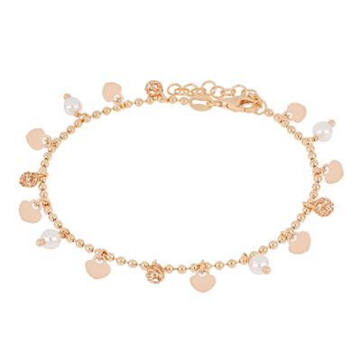 BRACCIALE PALLINI CON CUORI E PERLINE PENDENTI ARGENTO 925°/°°