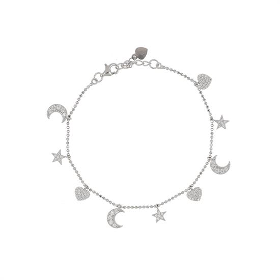 BRACCIALE PAL. DIAM. RODIO STEL/CUO/LUNA PENDENTI ARGENTO 925°/°°ZK