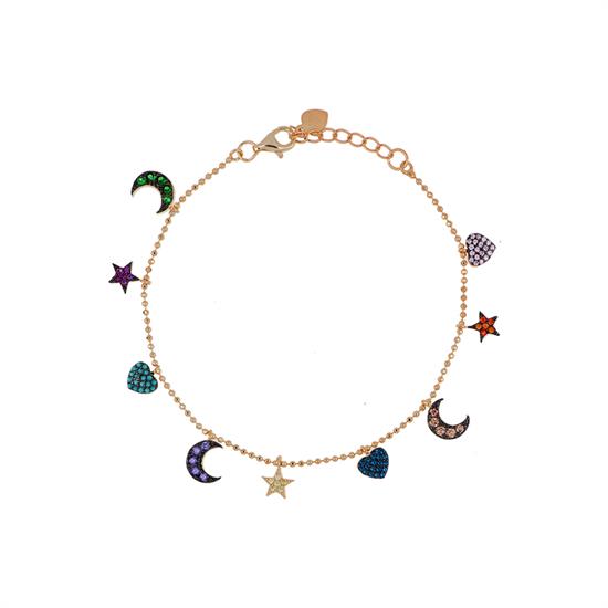 BRACCIALE PAL. DIAM. ROSE' STEL/CUO/LUNA PENDENTI ARGENTO 925°/°°ZK