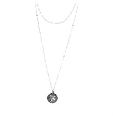 COLLANA DOPPIA CATENA CON MONETA PENDENTE IN ARGENTO 925°/°°