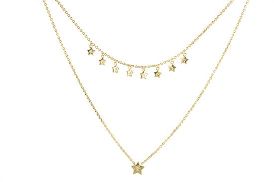 COLLANA DOPPIO GIRO DORATA STELLE IN ARGENTO 925°/°° E ZIRCONI