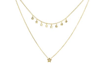 COLLANA DOPPIO GIRO DORATA STELLE IN ARGENTO 925°/°° E ZIRCONI