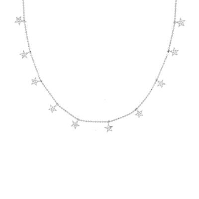 COLLANA PALLINO DIAMANTATO RODIO STELLINE PENDENTI ARGENTO 925°/°°ZK