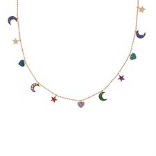 COLLANA PAL. DIAM. ROSE' STEL/CUO/LUNA PENDENTI ARGENTO 925°/°°ZK