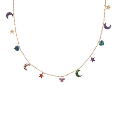 COLLANA PAL. DIAM. ROSE' STEL/CUO/LUNA PENDENTI ARGENTO 925°/°°ZK