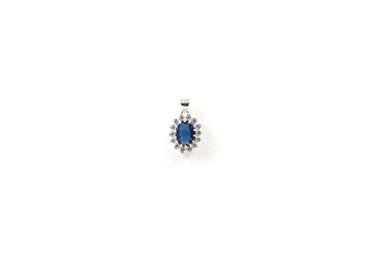 PENDENTE ZIRCONE BLU OVALE 6X8MM IN ARGENTO 925°/°°