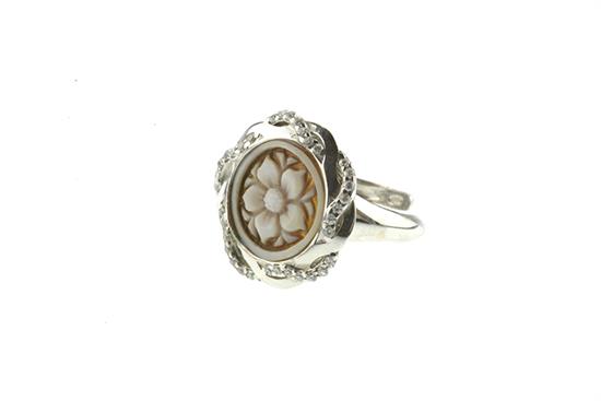 ANELLO CAMMEO FIORE 18MM IN ARGENTO 925°/°° E ZIRCONI