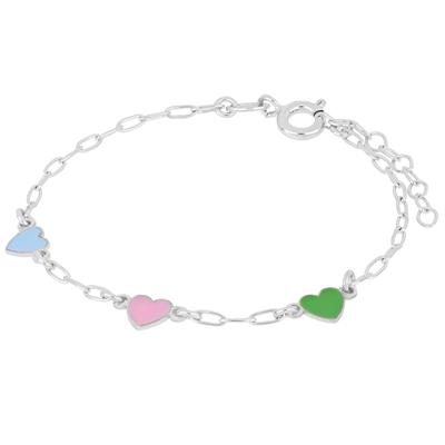 BRACCIALE BIMBO CON TRE CUORI SMALTATI IN ARGENTO 925°/°°