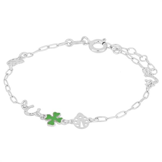 BRACCIALE BIMBO COCCINELLE E QUADRIFOGLIO SMALTATO ARGENTO 925°/°°