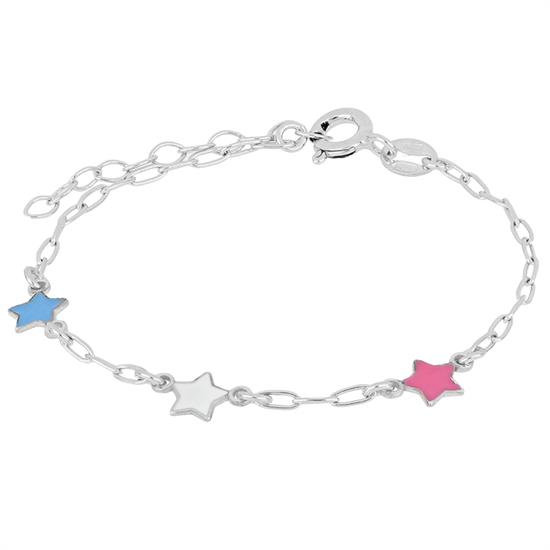 BRACCIALE BIMBO CON TRE STELLE SMALTATE IN ARGENTO 925°/°°