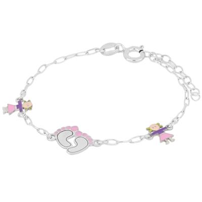 BRACCIALE BIMBA PIEDINI E BIMBE SMALTATE IN ARGENTO 925°/°°