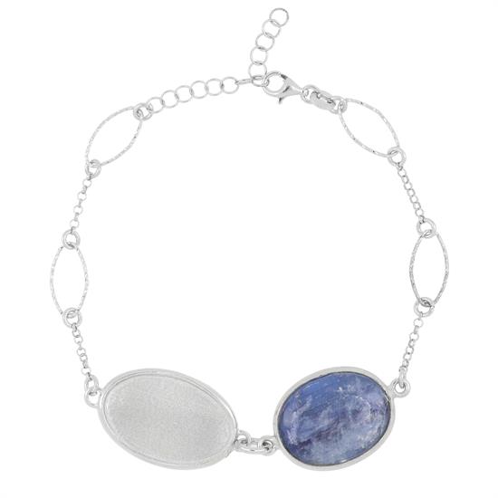 BRACCIALE OVALE SATINATO E CIANITE ARGENTO 925°/°°