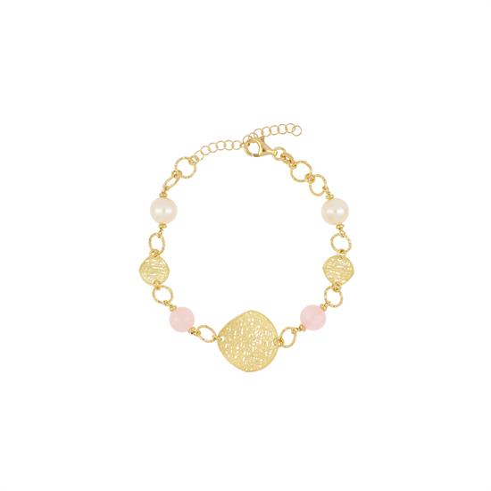 BRACCIALE AGATA ROSA PERLE COLTIVATE TONDI LAVORATI ARGENTO 925°/°°