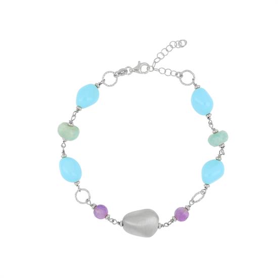 BRACCIALE TURCHESE E AMETISTA IN ARGENTO 925°/°°