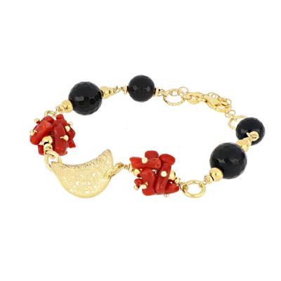 BRACCIALE ONICE E MAZZETTI DI CORALLO IN ARGENTO 925°/°° GOLD