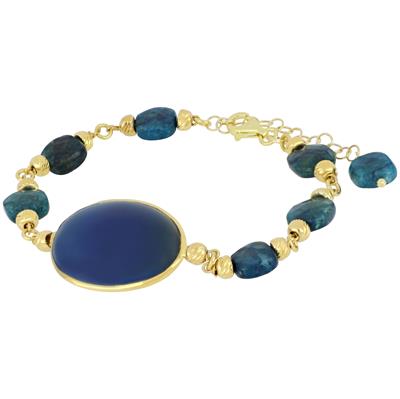 BRACCIALE CENTRALE AGATA BLU OVALE E APATITE IN ARGENTO 925°/°°